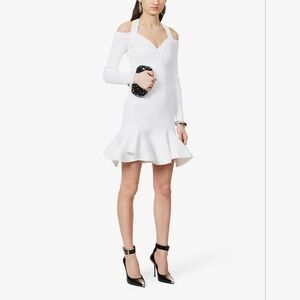 ALLEXANDER MCQUEEN Ruffle Hem Rib Knit Mini Dress In Optic White Sz L Org $2,590